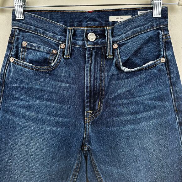 NOEND Denim Women’s Kick Flare Cropped Jeans High Rise Raw Hem Size 24 USA Boho - Picture 6 of 14